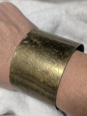 Vintage Style Etched Brass Tone Wide 2" Cuff Bracelet Boho Tribal Geometric